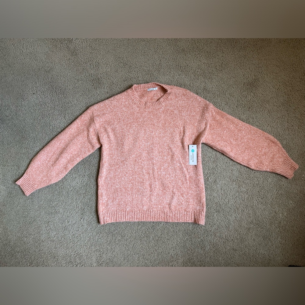 NWT Pink Clover Size L Peach Orange Color Knit Pullover Crewneck Sweater - Picture 2 of 10